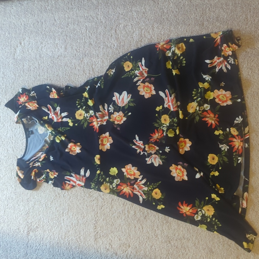Ann Taylor easy dress navy floral large